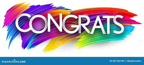 Congrats Paper Word Sign With Colorful Spectrum Paint Brush Strokes
