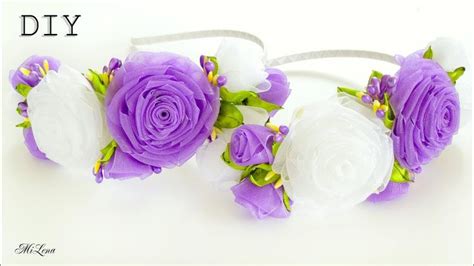 Organza Flowers ОБОДОК С РОЗАМИ МК Diy Organza Rose Headband