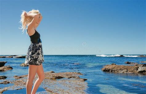 Young Woman On Reef At Sea Stock Image Image Of Leisure 16125431