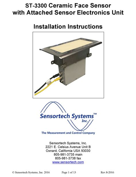 Sensortech Systems St 3300 Installation Instructions Manual Pdf
