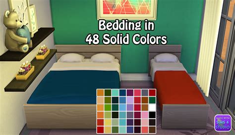 Single And Double Bedding In 48 Solid Colors Sims 4 Studio Sims 4