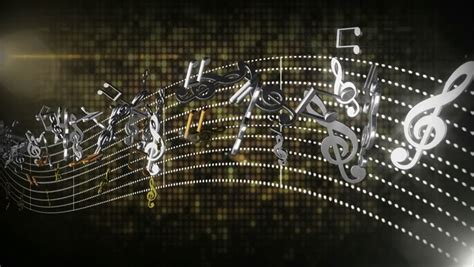 3d Seamless Music Notes Flowing With Abstract Line Tune On Black