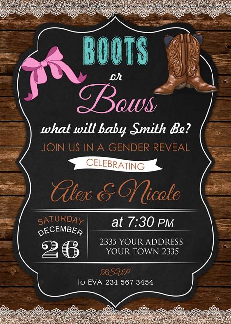 Boots Or Bows Gender Reveal Invitations Gender Reveal Party Etsy