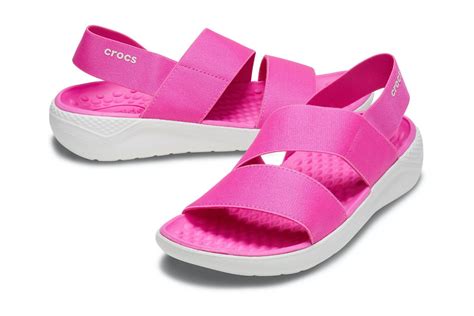 Crocs Literide Stretch Electric Pink Almost White Relaxed Fit Comfort Sandals Kissshoe