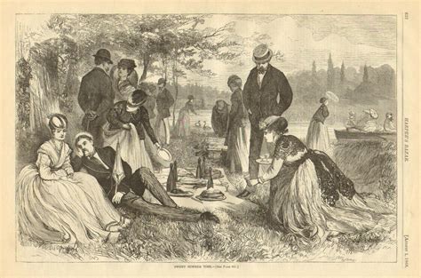 Victorian Era Scene Picnic Summer Vintage 1868