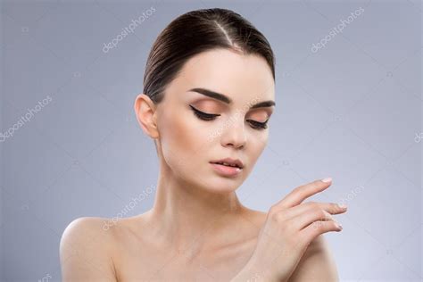 Gorgeous Make Up Model At Gray Background Stock Photo By Velesstudio