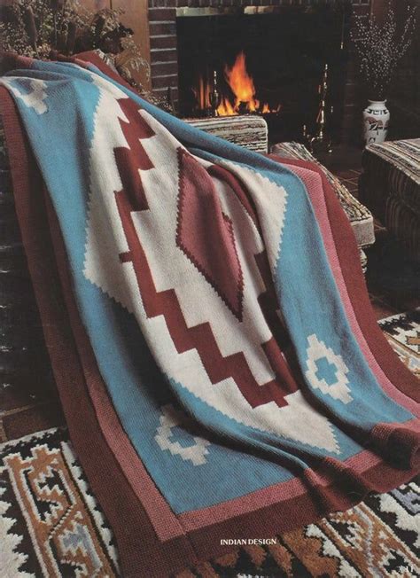 Vintage Knit Afghan Pattern Indian Design Native American Knitted