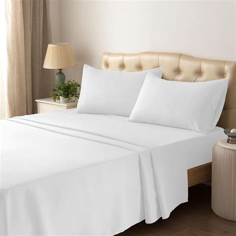Hotel Collection Microfiber 4 Piece Bed Sheet Set Queen White Super