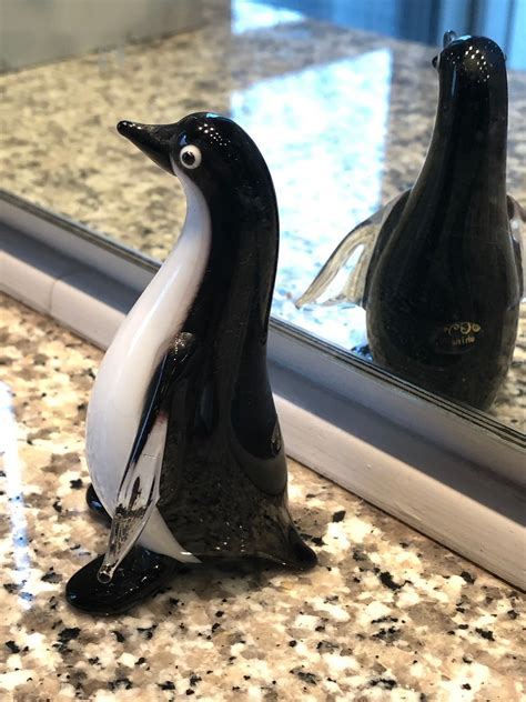 Glass Penguin Figurines Statue Black And Ehote Tuxedo Bird