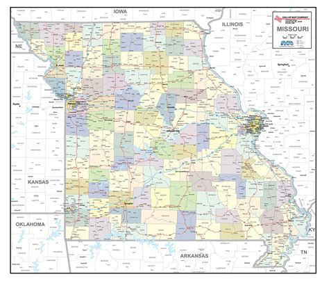 Missouri Laminated Wall Map County And Town Map With Highways Gallup