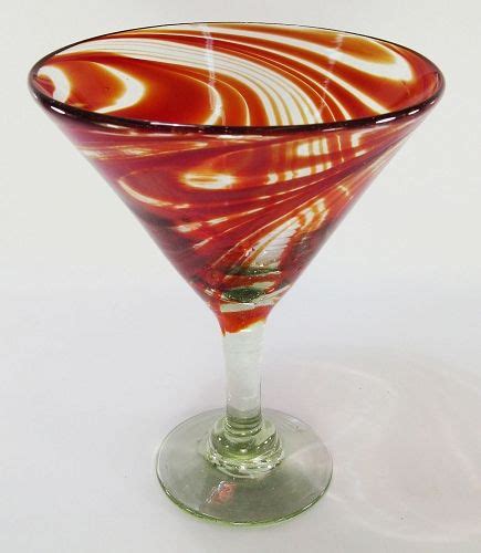 Red Swirl Hand Blown 15 Ounce Classic Martini Margarita Glass From Mexico Classic Martini