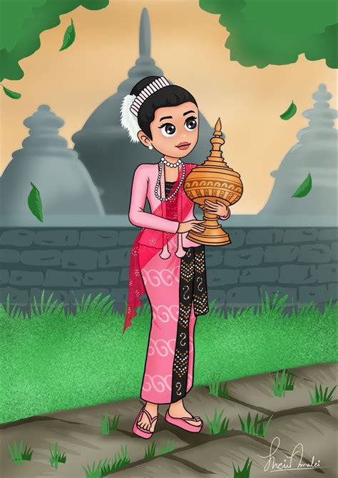 Rakhine Lady In 2022 Myanmar Art Girls Cartoon Art Rakhine