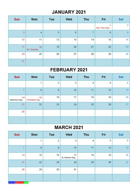 2021 Monthly January Printable Calendar 2021 Word January 2021