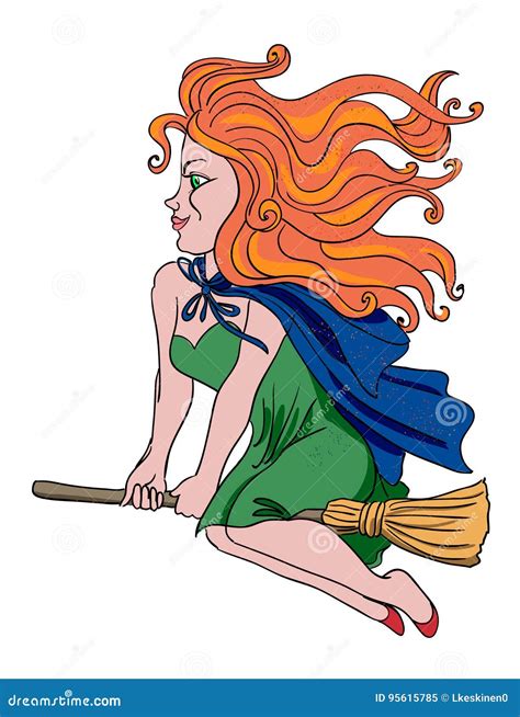 Cartoon Image Of Witch Riding Broomstick Stock Vector Illustration Of Female Silly
