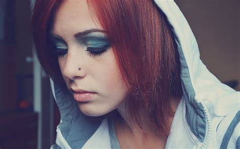 Masaüstü Yüz Kadınlar Kızıl Saçlı Model Portre Kapalı Gözler