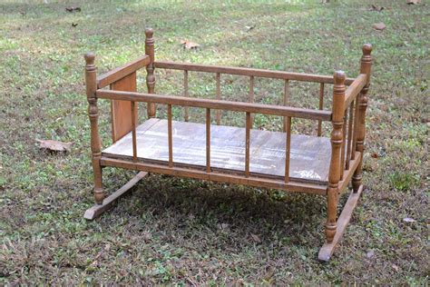 Vintage Wooden Doll Bed Cradle Toy Spindle Wood Rocking Bed Etsy