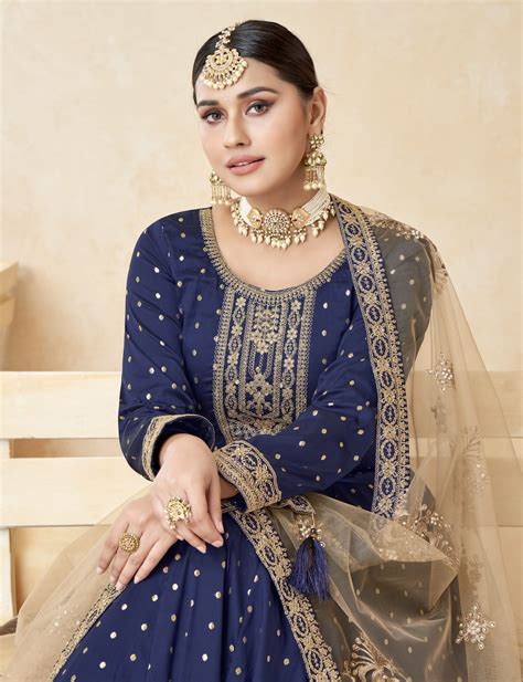 Navy Blue Embroidered Anarkali Suit Salwar Kameez Designer Collection