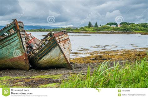 Abandoned And Ruined Ships Along Isle Of Mull Coastline Stock Photo