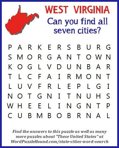 State Of West Virginia Cities Word Search Virginia City West