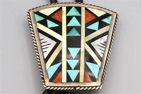 Native American Bolo Tie Multi Color Gemstone Inlay Bolo Etsy