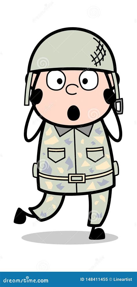 Scared Cute Army Man Cartoon Soldier Vector Illustration Stock