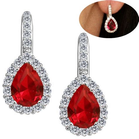 Rubin piros csepp köves fülbevaló, ezüst ékszer - Női ezüst fülbevalók