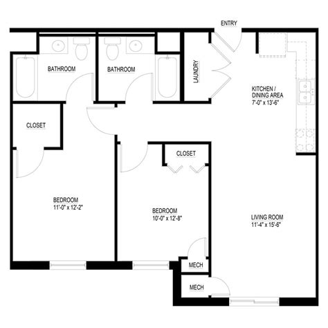 2 Bedroom Floor Plan With Dimensions Two Birds Home