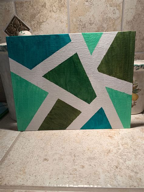 Shades Of Green Geometrical Painting Etsy