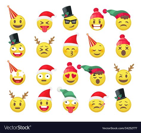 Christmas Funny Emoji Cute Holiday Emotion Yellow Vector Image