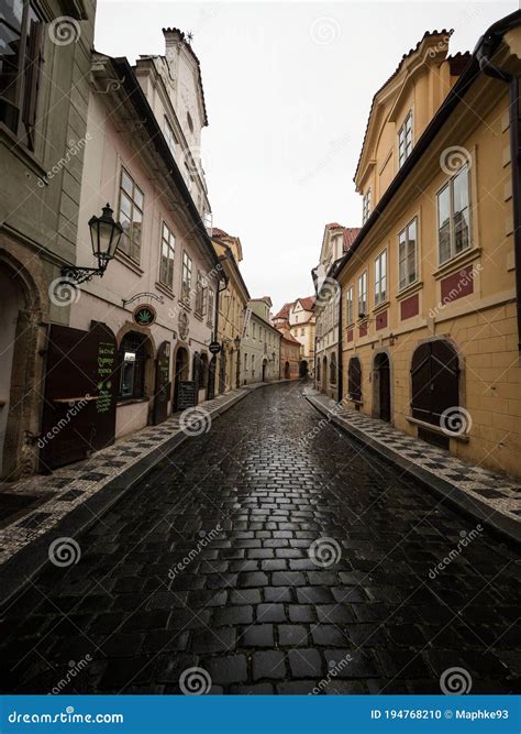 Narrow Cobblestone Street In The Old Town Of Prague Czech Republic