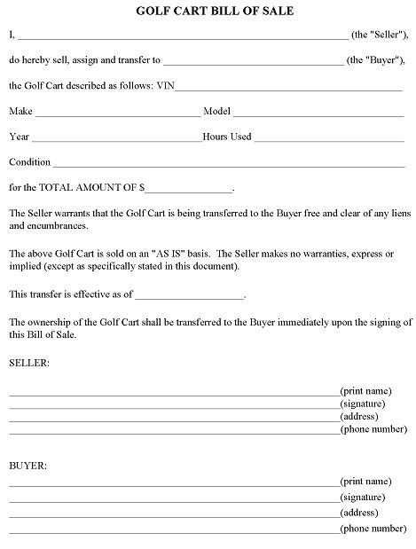 Free North Carolina Golf Cart Bill Of Sale Printable Pdf And Word