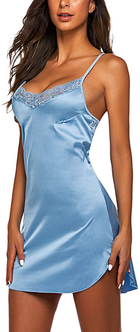 Avidlove Women S Nightwear Sexy Satin Sleepwear Lace Sky Blue Size