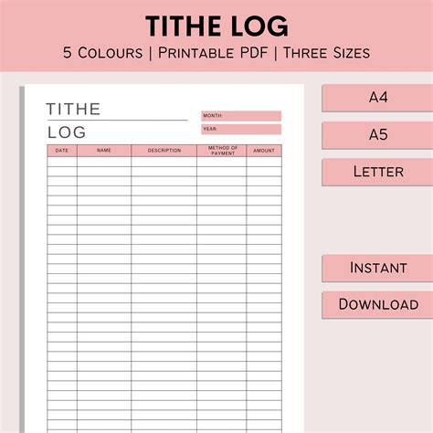 Tithe Log Printable Tithing Record Church Giving Log Financial Donation