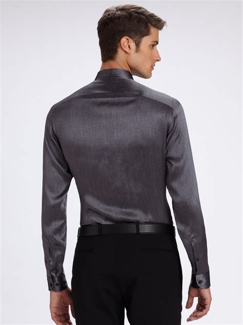 Lyst Armani Striped Silk Shirt In Gray For Men