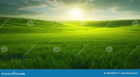 Lush Green Fields Of Growing Crops Under A Sunlit Sky Vibrant Rural