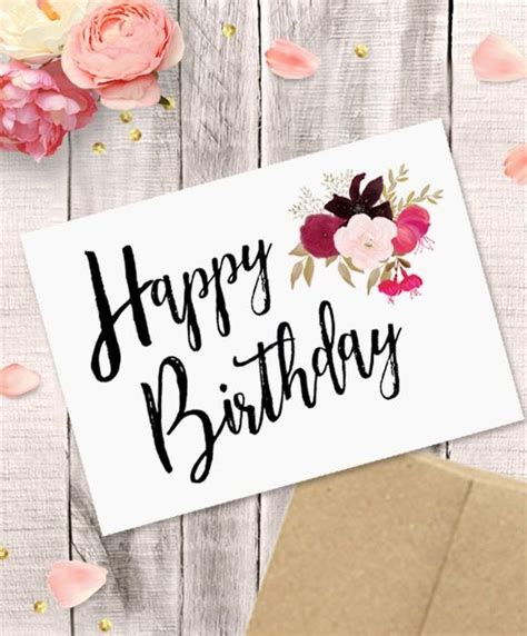 Printable Birthday Card For Her Happy Birthday Watercolor Florals