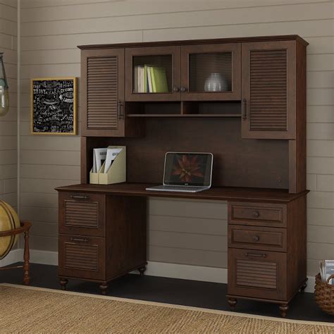 View our wide selection of office desks with a hutch for a stunning look and all the storage you'll need in a desk! 68 Inch Coastal Cherry Brown Office Desk with Hutch ...