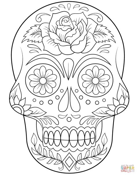 Skulls and roses coloring pages. Sugar Skull with Flowers coloring page | Free Printable ...