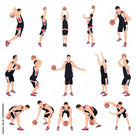 Basketball Players Vector Illustration Crossover Dribbling Bouncing
