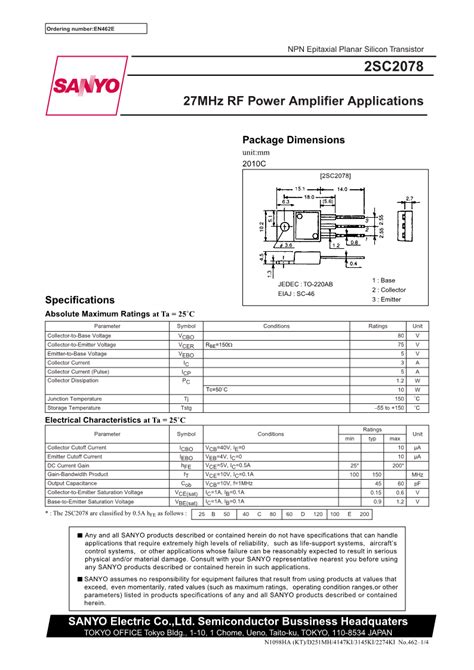 Sc Npn Transistor Datasheet Electronic Component Datasheets