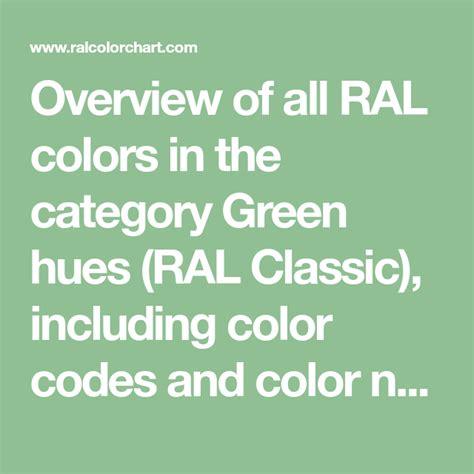 Overview Of All Ral Colors In The Category Green Hues Ral Classic