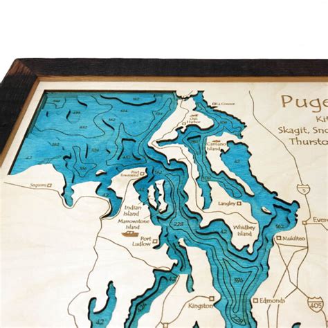 Puget Sound 3d Wood Map Framed 3d Topographic Wood Chart