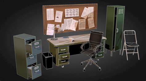 3d Model Office Interior Props Vr Ar Low Poly Max Obj 3ds Fbx Dxf