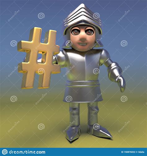 Cartoon Medieval Armoured Knight Holding A Hashtag Symbol, 3d ...