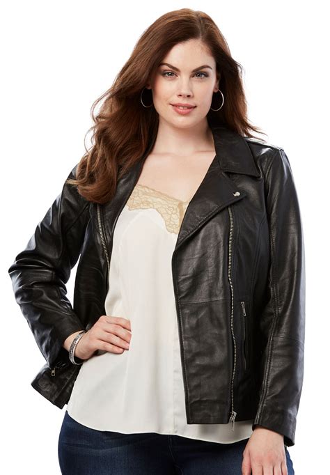 Roamans Roamans Womens Plus Size Leather Moto Jacket