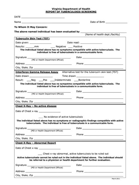 Printable Tb Screening Form