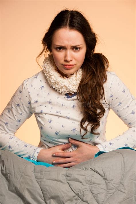 Asian Caucasian Woman With Pain In Her Stomcah When Belly Hurt Stock Image Image Of Lady