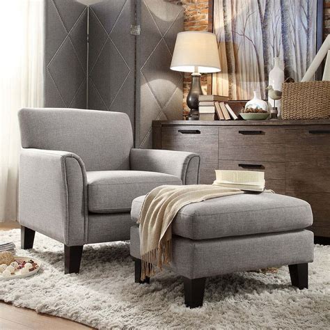 Homevance Remmington Arm Chair And Ottoman 2 Piece Set Grey Chair And