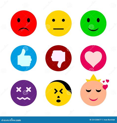 Emoticons Social Media Symbols Vector Set Flat Style Stock Vector