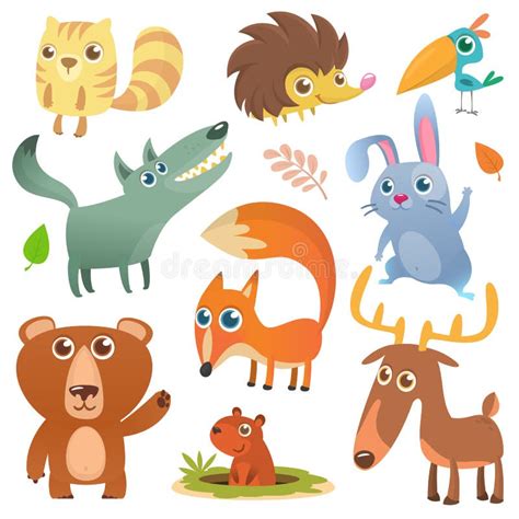 Cartoon Forest Animal Characters Wild Cartoon Cute Animals Set Stock